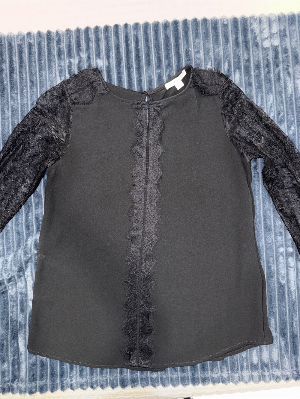 Women's Black Long Sleeve Lace-Trim Blouse